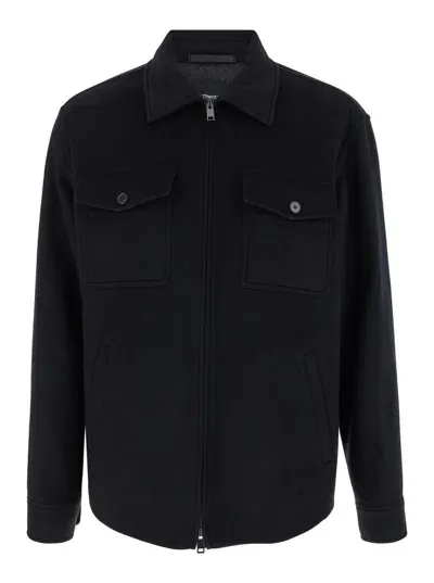 Theory Zip-up Felted Shirt Jacket In Black