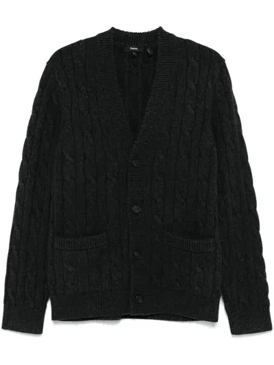 Theory Cable-knit Cardigan In Grey