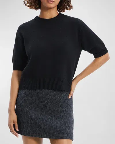 Theory Cashmere Cropped Short-sleeve T-shirt In Blk