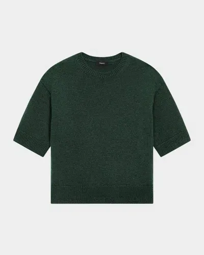 Theory Cashmere Cropped Short-sleeve T-shirt In Hunter Green