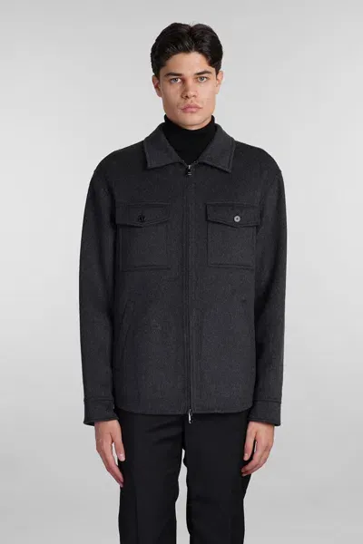 Theory Zipped Wool-blend Shirt Jacket In Grey