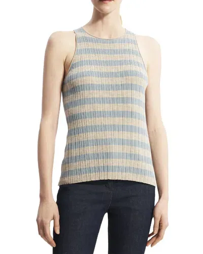 Theory Classic Stripe Wool Knit Tank In Classic Kaki Eggshell Blue