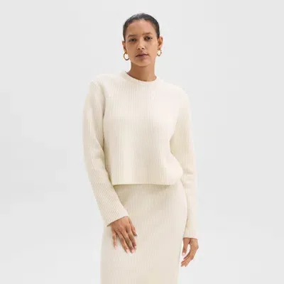 Theory Crewneck Sweater In Felted Wool-cashmere In Ivory