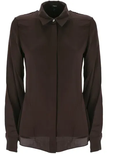 Theory Georgette Fitted Shirt In Brown