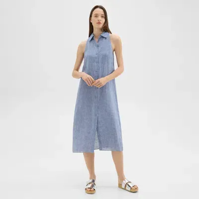 Theory Halter Neck Shirt Dress In Hemp In Chambray