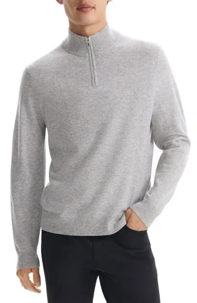 Theory Hilles Quarter Zip Cashmere Sweater In Pale Gray Melange