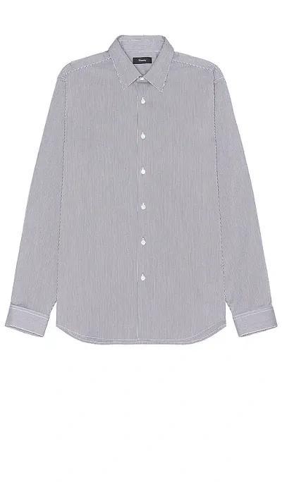 Theory Irving Long Sleeve Shirt In White & Navy