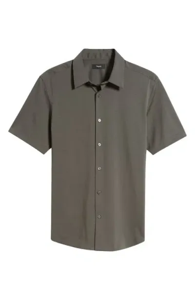 Theory Irving Short Sleeve Button-up Shirt In Dark Olive