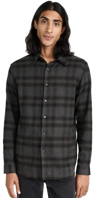 Theory Irving Soft Plaid Shirt Hunter Green Melange