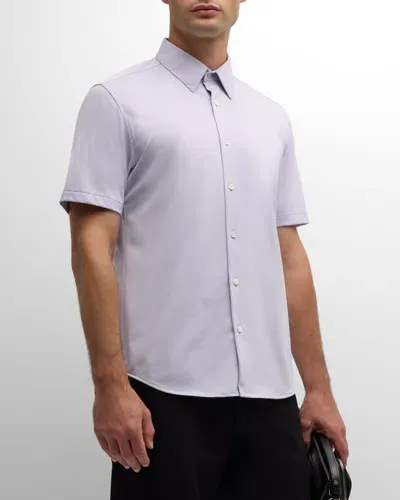 Theory Men's Irving Short Sleeve Shirt In Structure Knit In Soft Iris