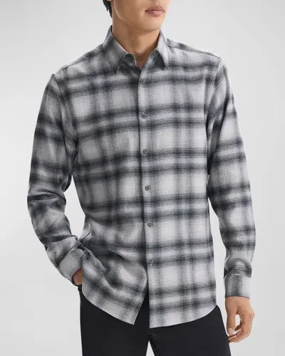 Theory Irving Cotton Plaid Regular Fit Button Down Shirt In Vapor Melange