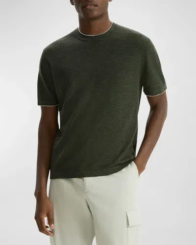 Theory Kolben Linen Blend T-shirt In Dark Olive