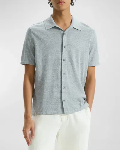 Theory Men's Linen-blend Camp Shirt In Grey Heather