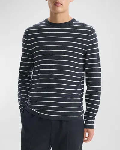 Theory Men's Striped Long-sleeve T-shirt In Dkgyh/nivy