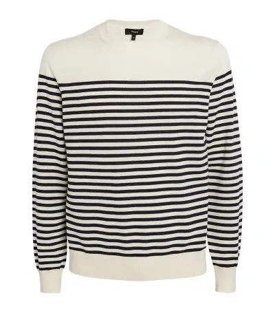 Theory Merino Wool Striped Sweater In 白色