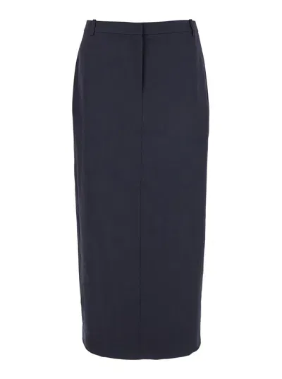 Theory Midi Blue Skirt With Slit In Wool Blend Woman