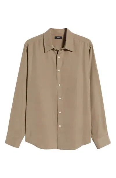 Theory Rammy Poplin Button-up Shirt In Taupe