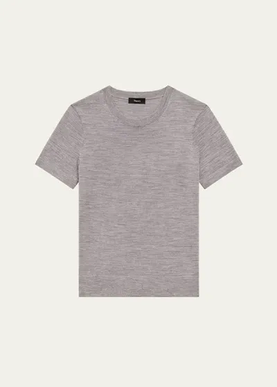 Theory Regal Merino Wool Short-sleeve Crew T-shirt In Lt Htr Gry