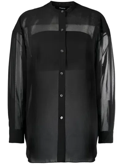 Theory Sheer Long-sleeve Shirt In Black