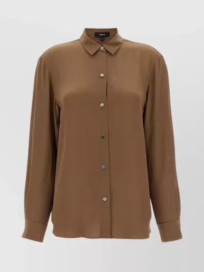 Theory Shirt Featuring 'back Yoke' And 'curved Hem' In Brown