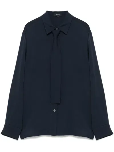 Theory Silk Shirt In Blue