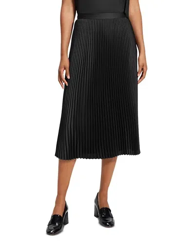 Theory Slim Pleated Satin Skirt In Black