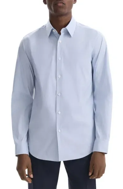 Theory Sylvain Micropattern Stretch Cotton Blend Button-up Shirt In Olympic/white