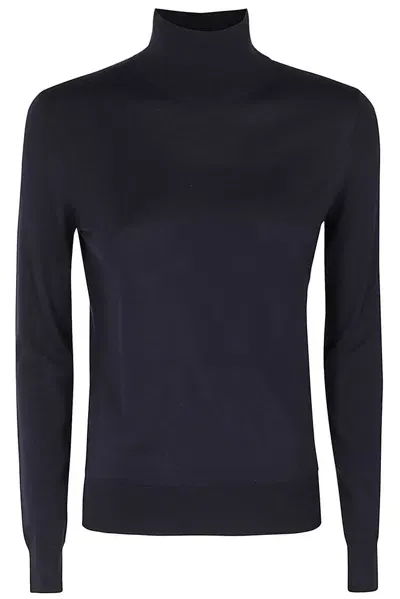 Theory Asymmetric Ribbed Wool Blend Top In Navy