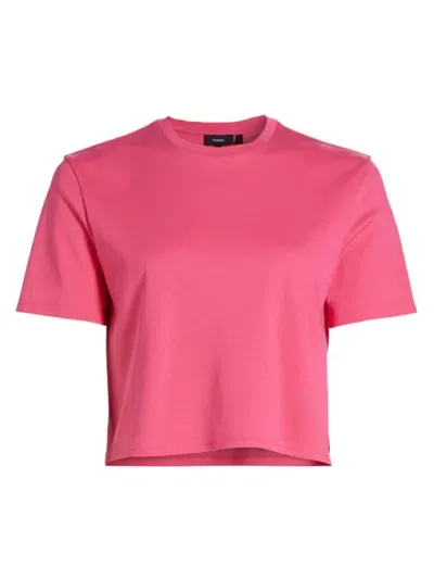 Theory Women's Cotton Crop T-shirt In Pink Azalea