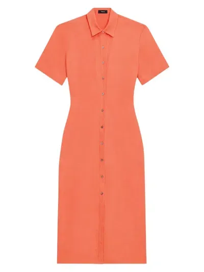 Theory Women's Tailored Linen Shirtdress In Bright Coral