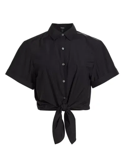 Theory Women's Tie-front Crop Shirt In Black