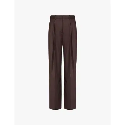 Theory Womens Hickory Melange Pleated Brushed Straight-leg High-rise Wool Trousers