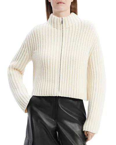 Theory Wool Cashmere Zip Front Cardigan In Ivory