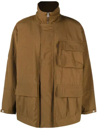 There Was One Cargo-pockets High-neck Parka Jacket In Brown