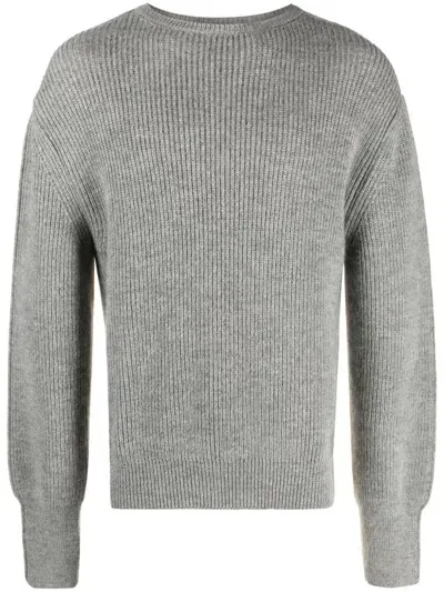 There Was One Two-tone Ribbed-knit Jumper In Grey