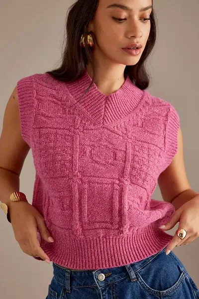 Thinking Mu Links Mica Wool Sweater Vest In Pink