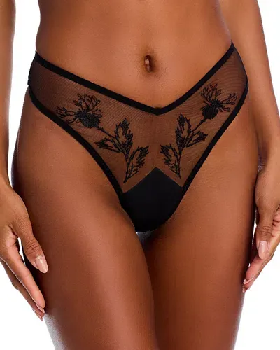 Thistle And Spire Verona Embroidered High Leg Thong In Black