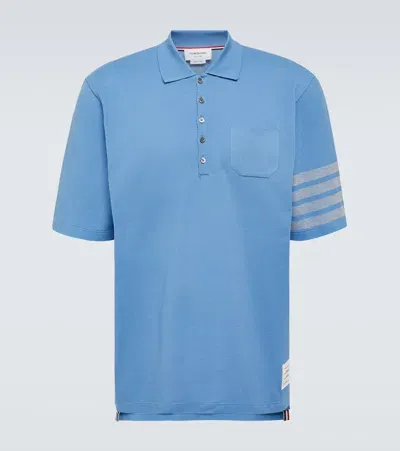 Thom Browne Piqué Polo Shirt With A Wavy Design In Blue