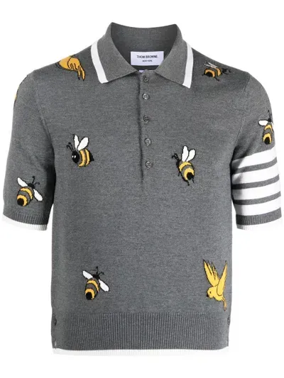 Thom Browne Gestricktes Poloshirt In Grey