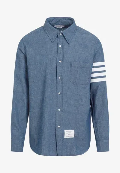 Thom Browne 4-bar Long-sleeved Shirt In Blue