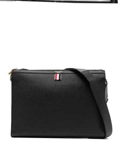 Thom Browne 4-bar Pebble Grain Messenger Bag In Black