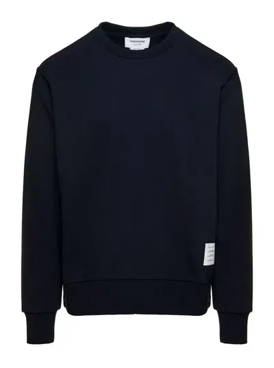 Thom Browne Blue Crewneck Sweater With Logo Patch And Rwb Detail In Cotton Man