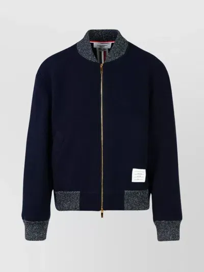 Thom Browne Navy Zip-up Bomber Jacket In Blue