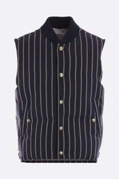 Thom Browne Navy Striped Down Vest In Blue