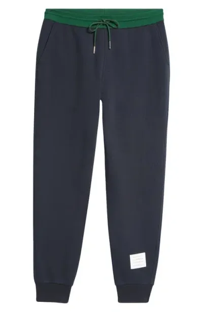 Thom Browne Colorblock Cotton Joggers In Navy