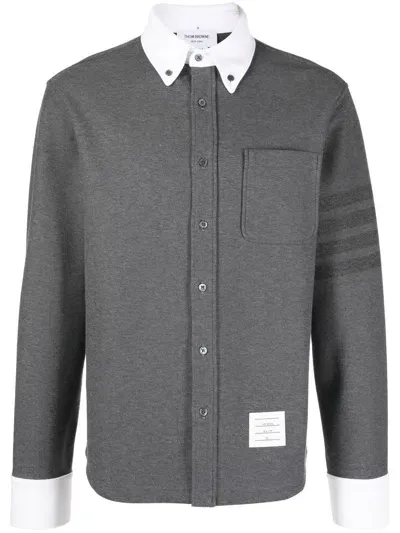 Thom Browne Cotton Long-sleeved Shirt In Grey