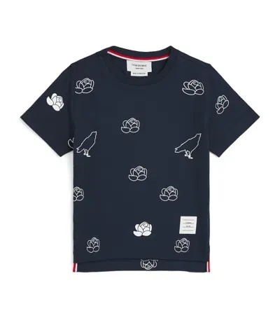 Thom Browne Kids' Cotton Rose Print T-shirt In Navy