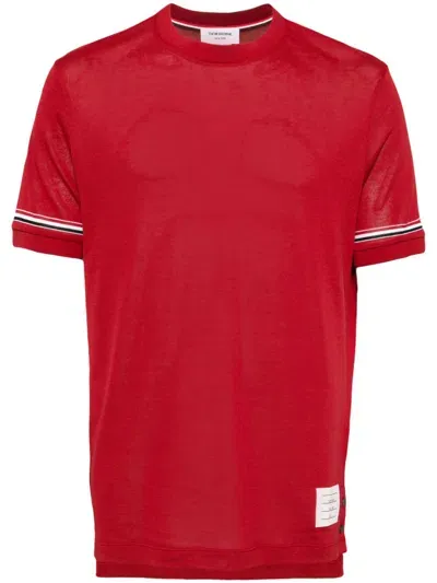 Thom Browne Cotton Stripe T-shirt In Red