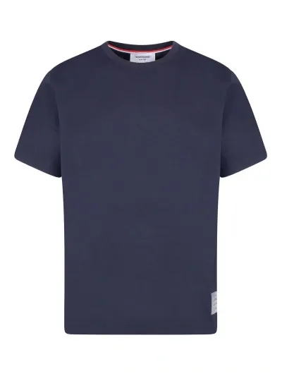 Thom Browne Cotton T-shirt With Logo Patch In Blue