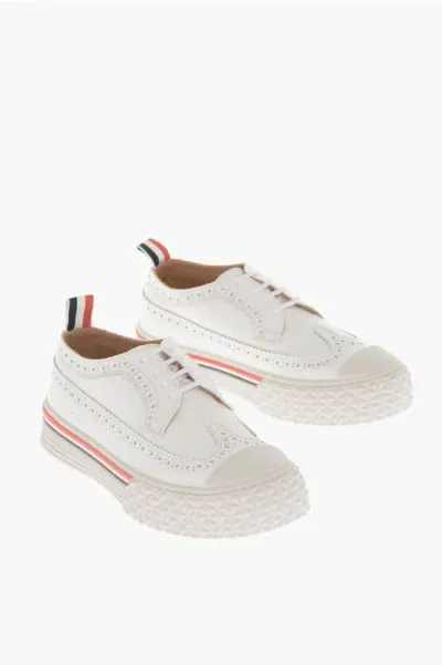 Thom Browne Derby-like Hammered Leather Sneakers With Brogues Details In White